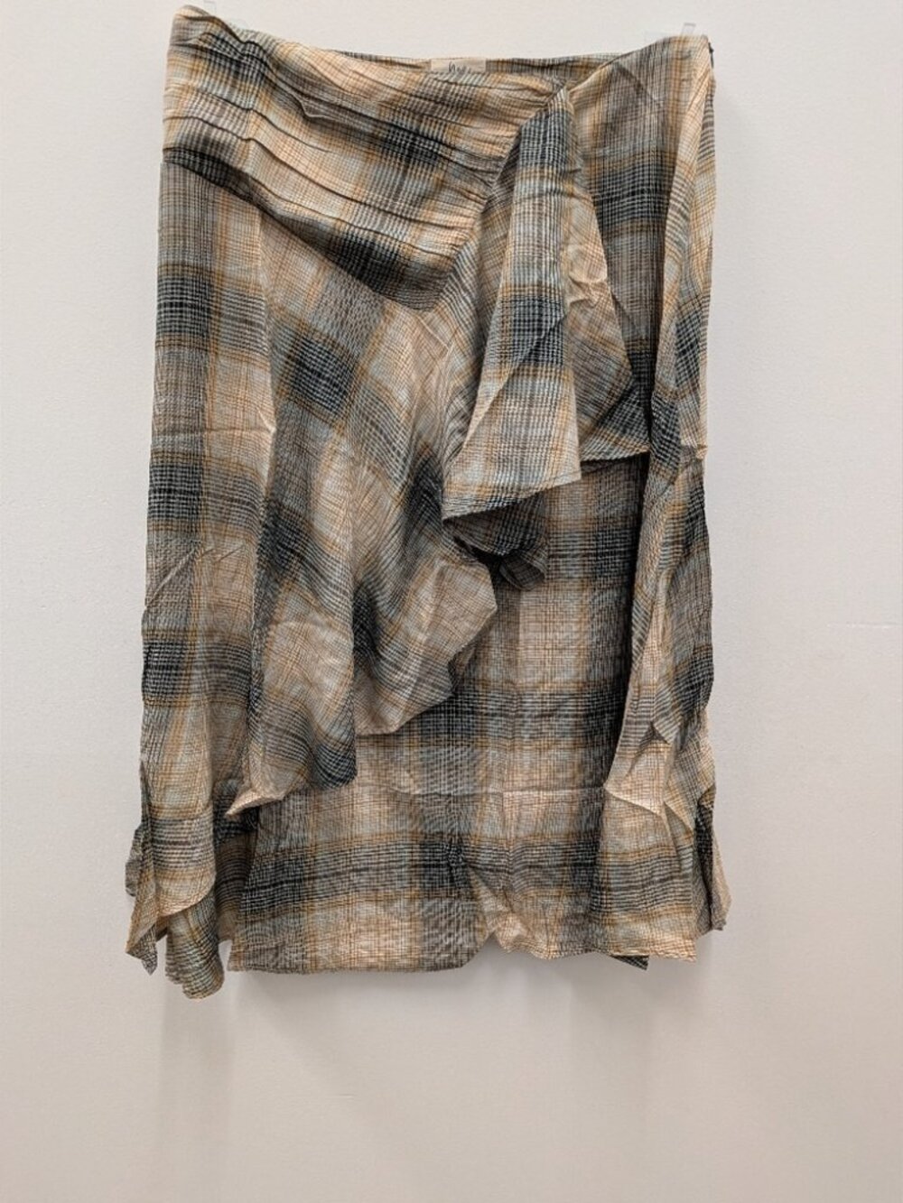 Plaid Midi Skirt with Draped Front - Beige - Picture 4 of 5
